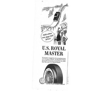 US Royal Master Tire Royaltex Tread 1950s Vintage Print Ad 9 inch Tall